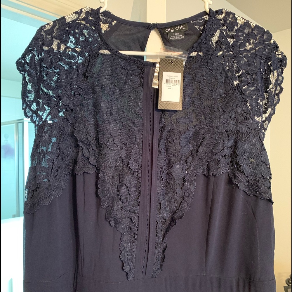 City Chic Navy Blue Maxi Lace Bodice Size L/20